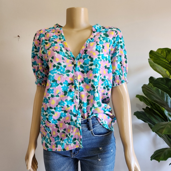 Show Me Your Mumu Leslie Top Violet's Garden Floral Size M Pink Blue Color - Picture 8 of 16